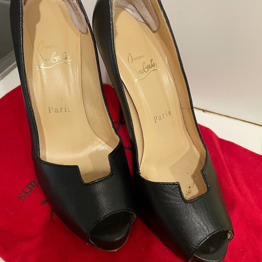 Christian Louboutin black stiletto peep toe